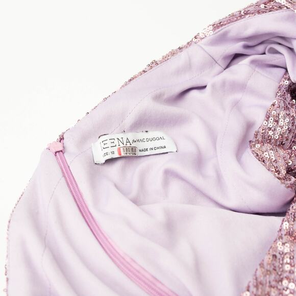 Ieena for Mac Duggal Sequined Ruched One Shoulder Gown in Purple - Picture 6 of 9